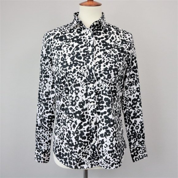 J. Crew Black White Snowcat Boy Shirt Button Up Long Sleeve Women’s Size 0 - Picture 1 of 16